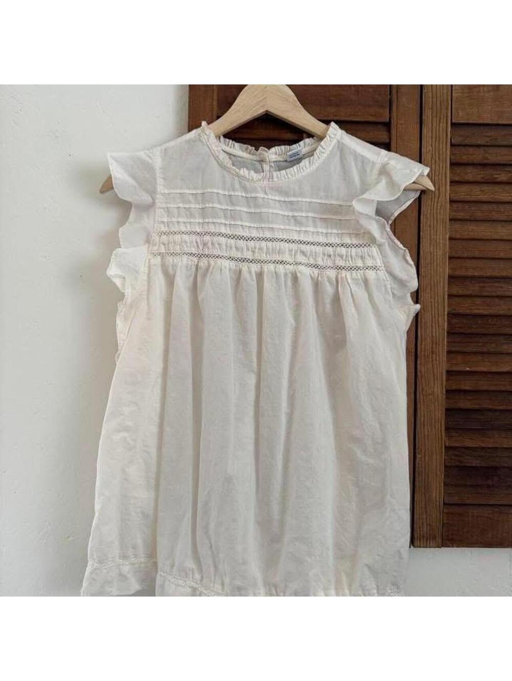 White cottage core boho tee 100% cotton sz small